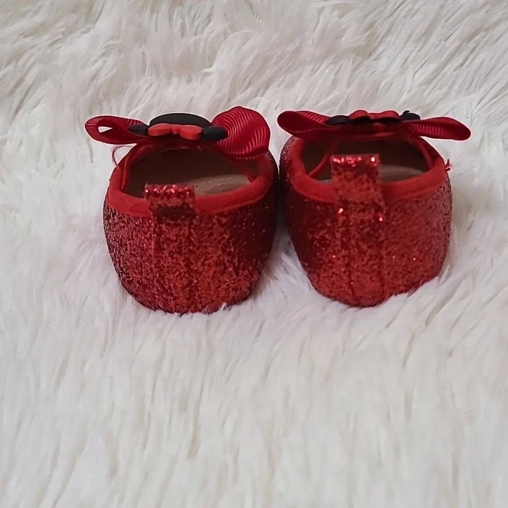DISNEY‎ Minnie Mouse Bow Red Glitter Infant Crib Shoes - Size 3-6M